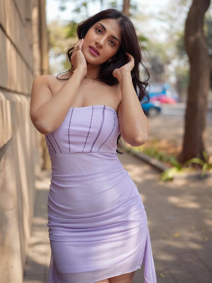 Sweet Rhinestone Mesh Tube Top Dress