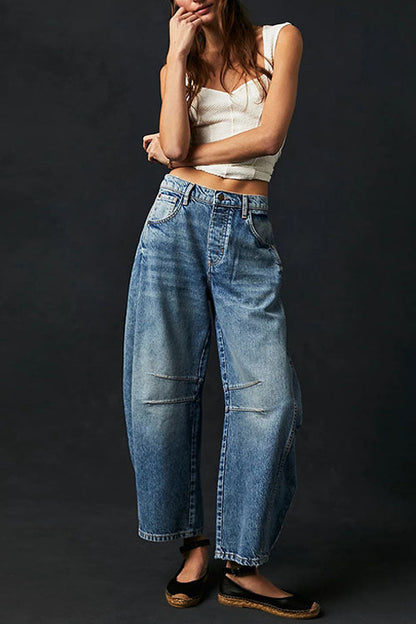 Mid Rise Barrel Leg Jeans