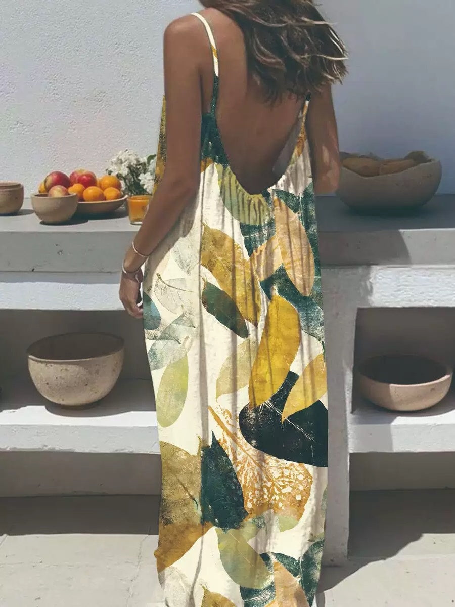 Vacation Halter-neck Backless Loose Long Dress