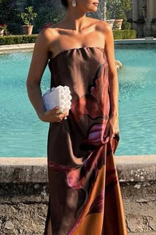 Fashion Strapless Printed Dress