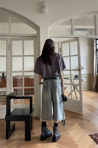 Loose Ripped Capri Wide Leg Jeans