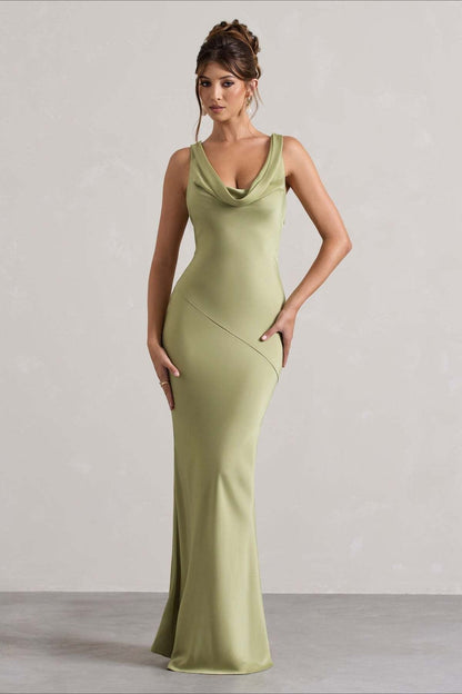 Satin Bodycon Backless Fish Maxi Dress