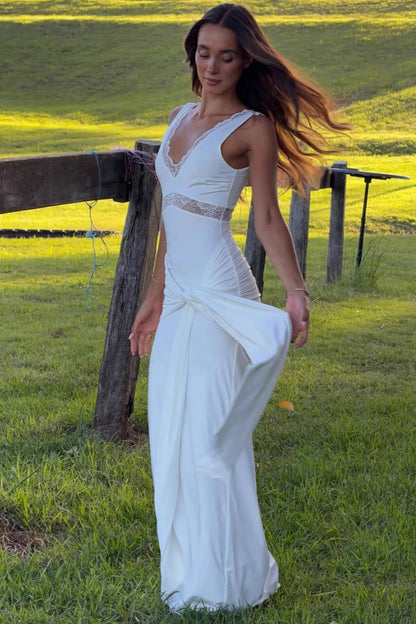 Bianca Lace Panel Tie Strap Maxi Dress