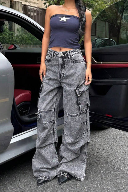 High Waist Slim Fit Cargo Jean