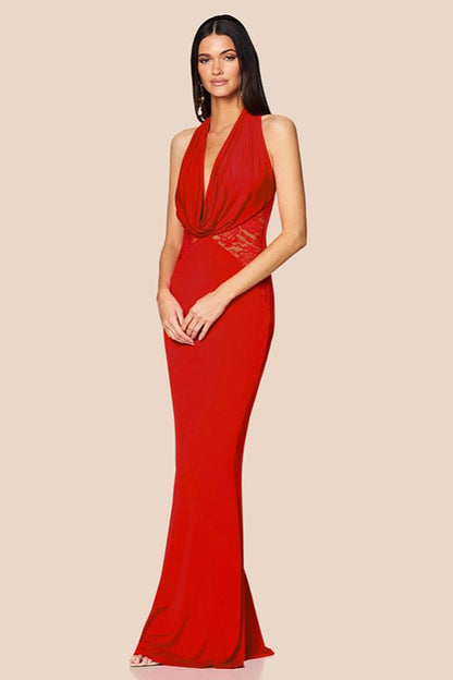 V-Neck Halter Lace Backless Fishtail Party Dress