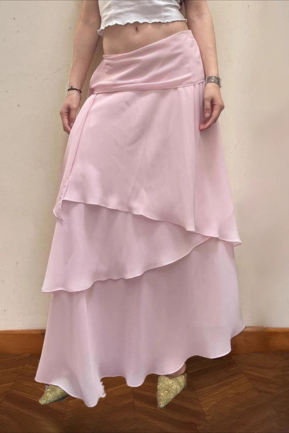 Low Rise Ruffle Trim Maxi Skirt