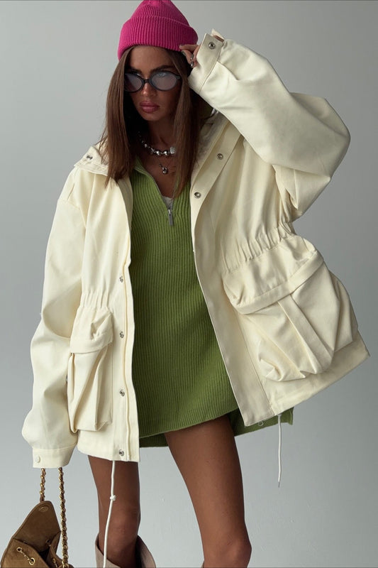 Drawstring Waist Utility Pocket Jacket