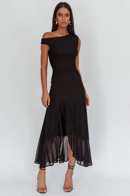 Moonlit Magic Asymmetric Neckline Maxi Dress