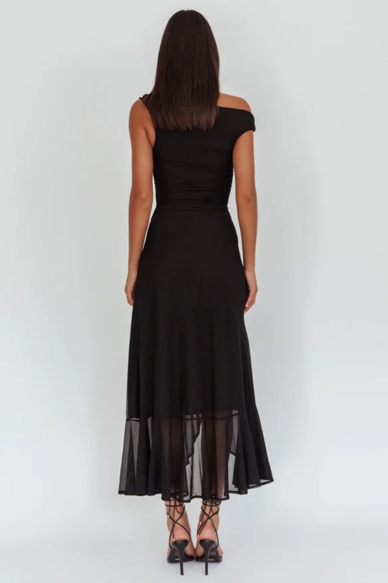 Moonlit Magic Asymmetric Neckline Maxi Dress