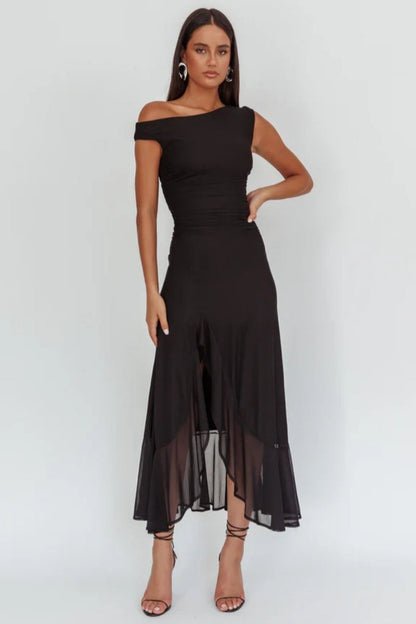 Moonlit Magic Asymmetric Neckline Maxi Dress