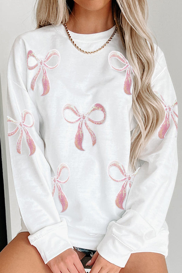 Christmas Sequined Bow Crew Neck Long-sleeved Loose Sweatshirt