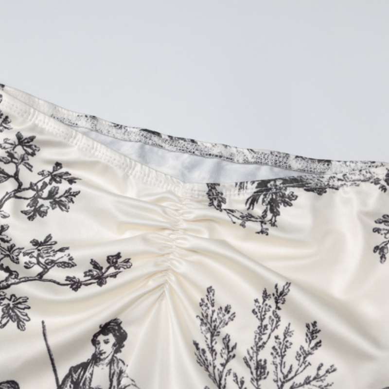 Self tie halter print ruched cami midi skirt set