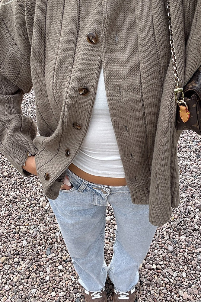 Crew Neck Ribbed Slouchy Loose Cardigan