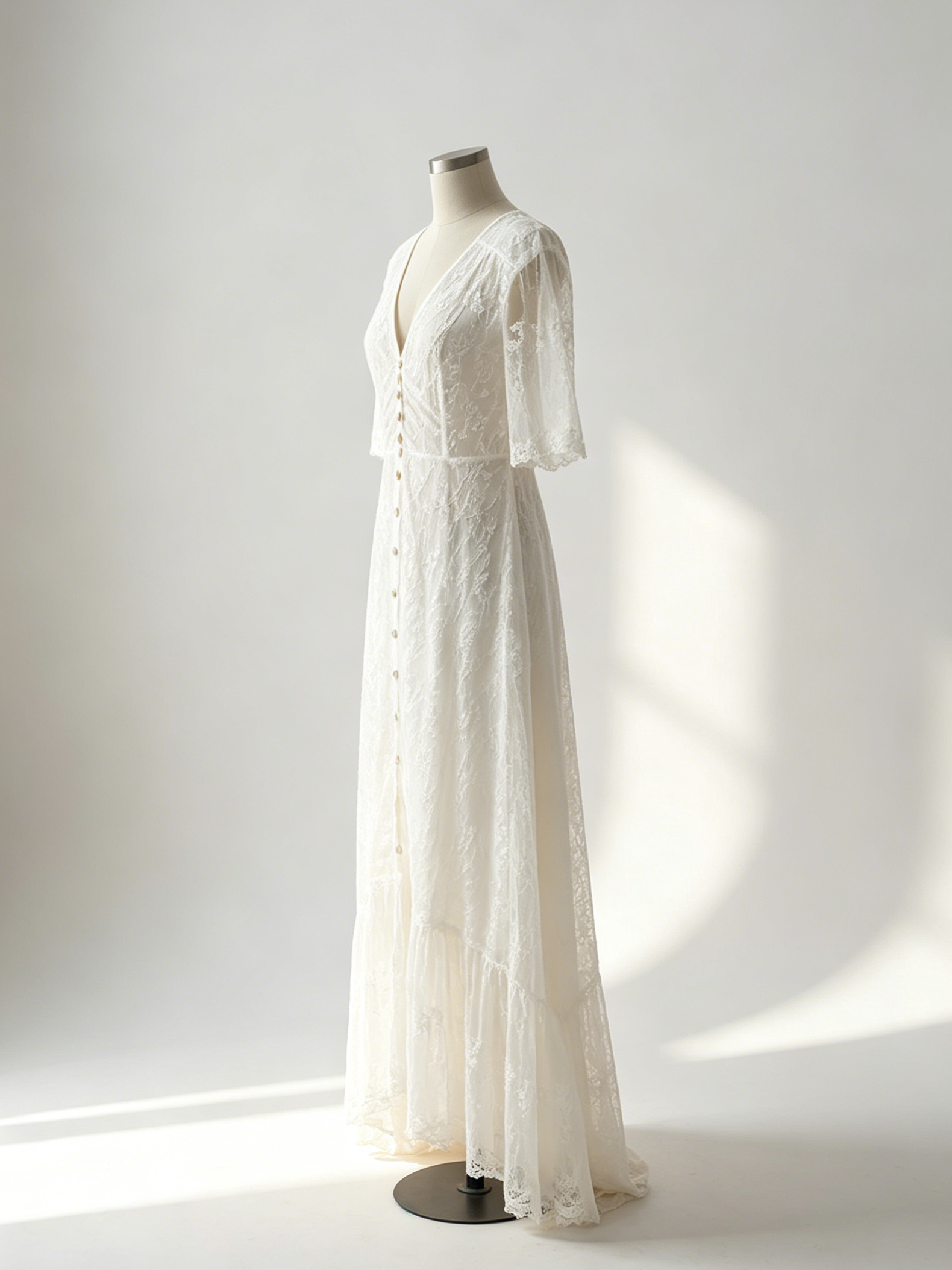 White Lace Maxi Boho Dress for Women - Embroidery Button Front Short Sleeves High Low Dress - Summer Beach Bridal Party Wear 2026