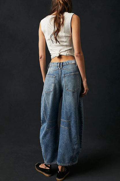 Mid Rise Barrel Leg Jeans