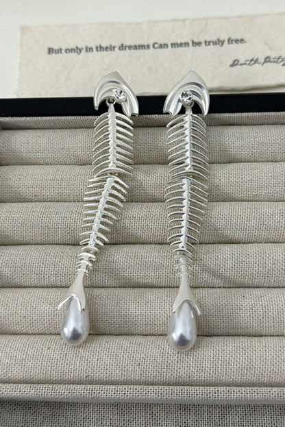 Personalized Fishbone Diamond Pearl Pendant Earrings