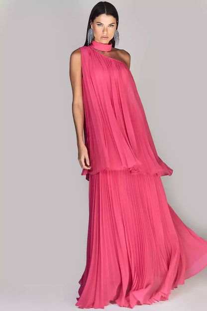 Sylvia Pleated Layered Chiffon Maxi Dress