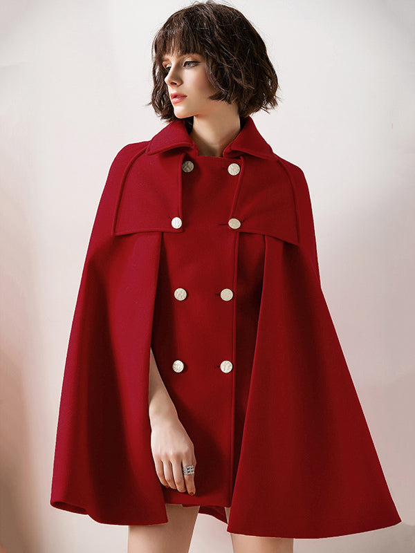 Women Burgundy Wool Blend Poncho Oversized Cape Coat Winter Outerwear 2026