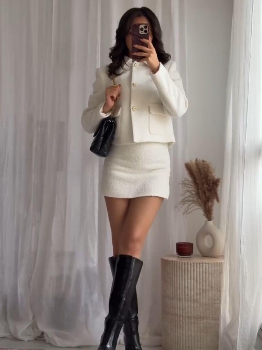 Tweed Crop Blazer & Skirt Coord Set