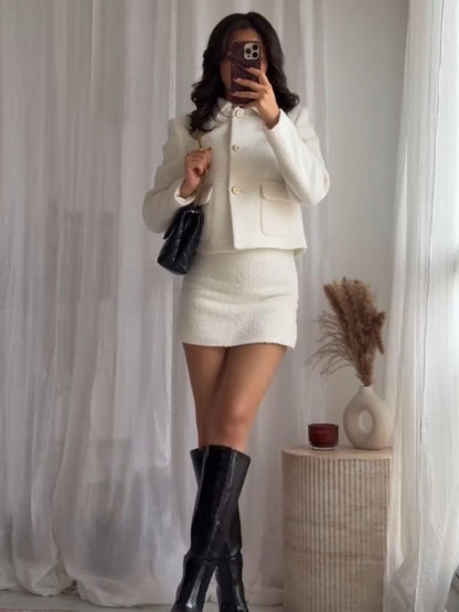Tweed Crop Blazer & Skirt Coord Set