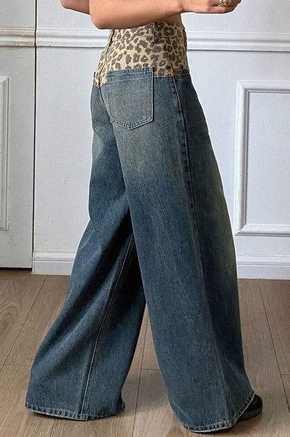 Vintage Leopard Patch Wide Leg Jean
