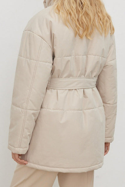 Longline Cotton Tie Waist Puffer Jacket