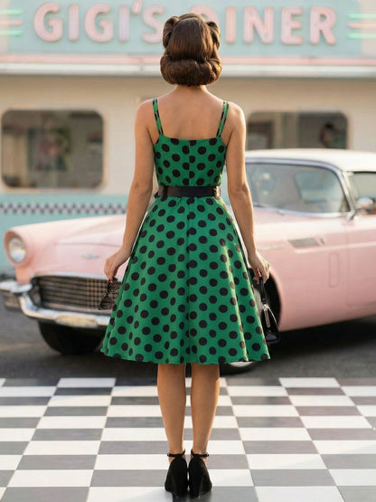 Polka Dot Vintage Midi Swing Dress for Women - 1950s A-Line Belted Rockabilly Slip Sun Dress - Summer Holiday Party 2026