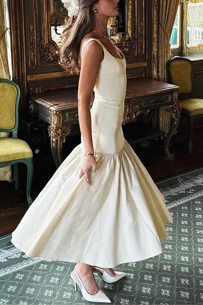 Graceful Silhouette Square Neck Wide Strap Drop Waist Midi Dress