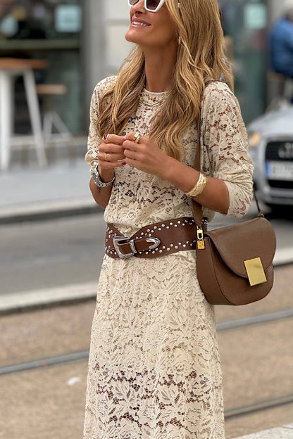 Beige Crochet Flowers Two-Piece Set