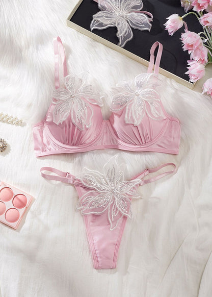 Lilia – Embroidered Floral Mesh Lingerie Set with Garter Belt