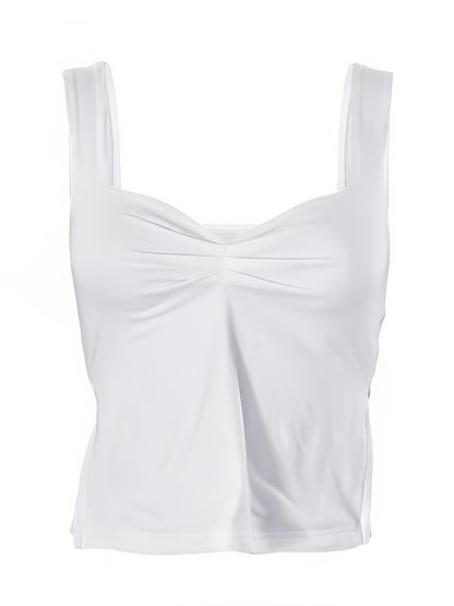 Multi-Color Pleated Sleeveless Crop Tank Top with Slit
