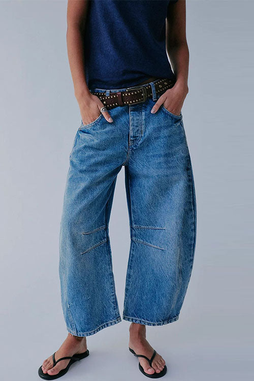 Mid Rise Barrel Leg Jeans