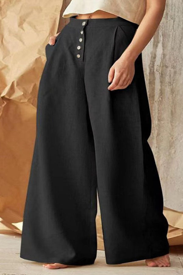 Cotton linen solid color high waist fashion casual trousers