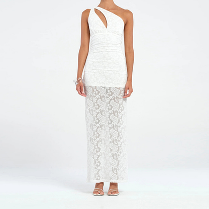 Irregular one shoulder hollow out slit cut out maxi dress