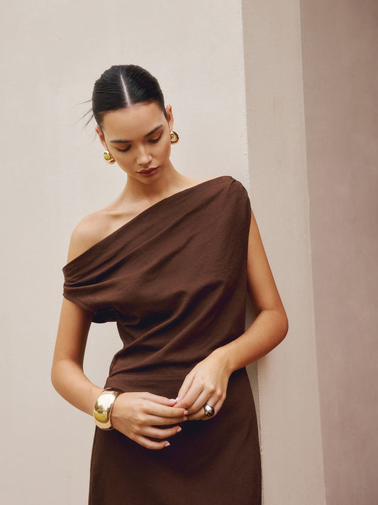 Asymmetric Shoulder Slim Fit Dress