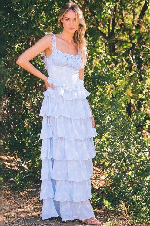 Floral Print Spaghetti Strap Romantic Prom Dress