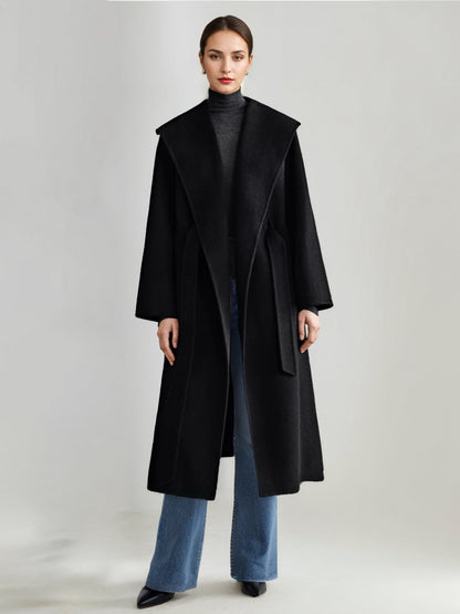 Wool Cashmere Blend Coat White Wide Lapel Double-Faced Belted Winter Outerwear For Women 2026