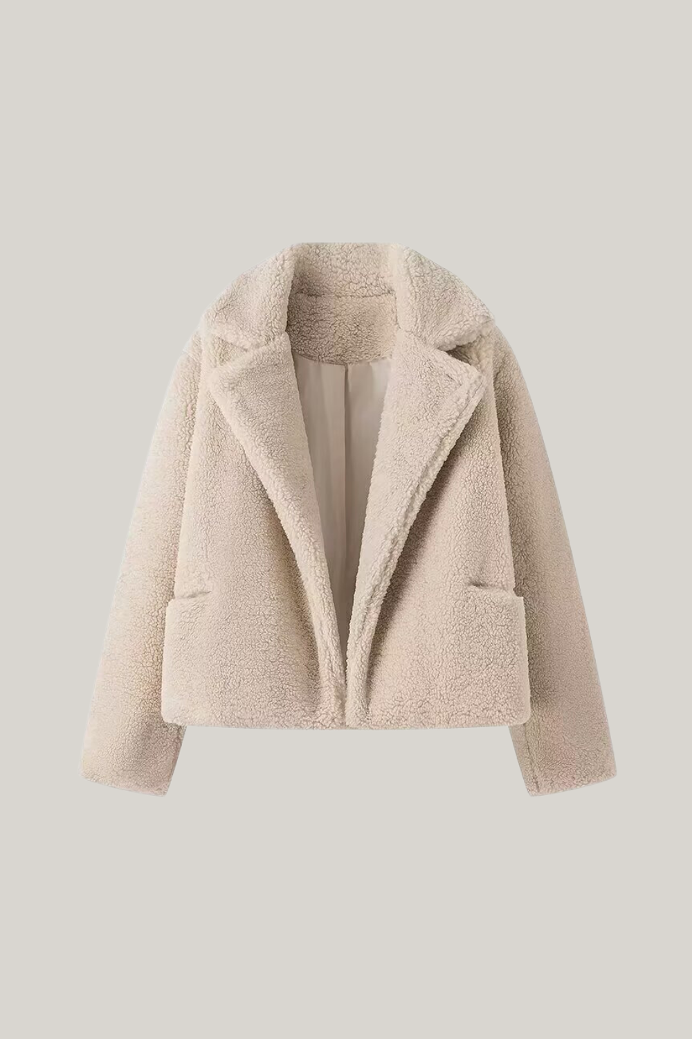 Lapel Long Sleeve Teddy Jacket