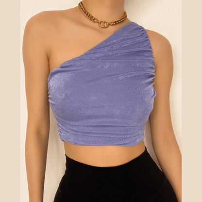Halibuy Double-layered sleeveless one shoulder ruched top