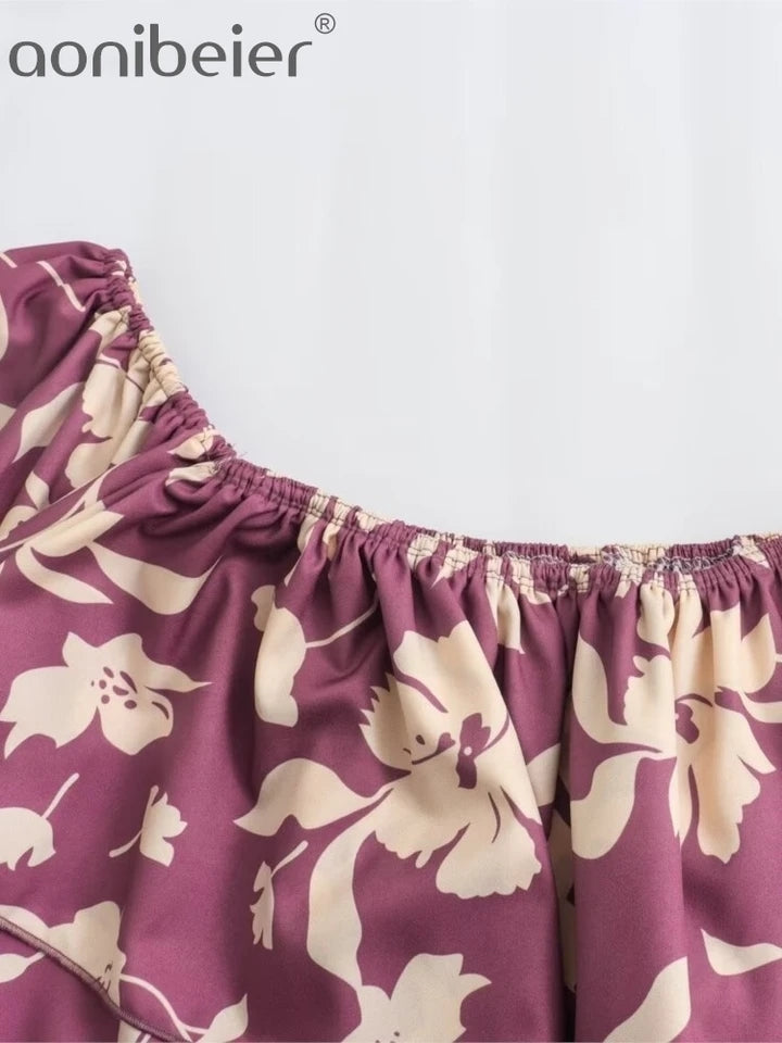 Floral Print Off Shoulder Crop Ruffle Crop Top