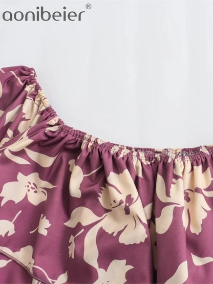 Floral Print Off Shoulder Crop Ruffle Crop Top