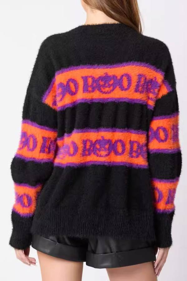 Halloween Letter Pumpkin Round Neck Sweater