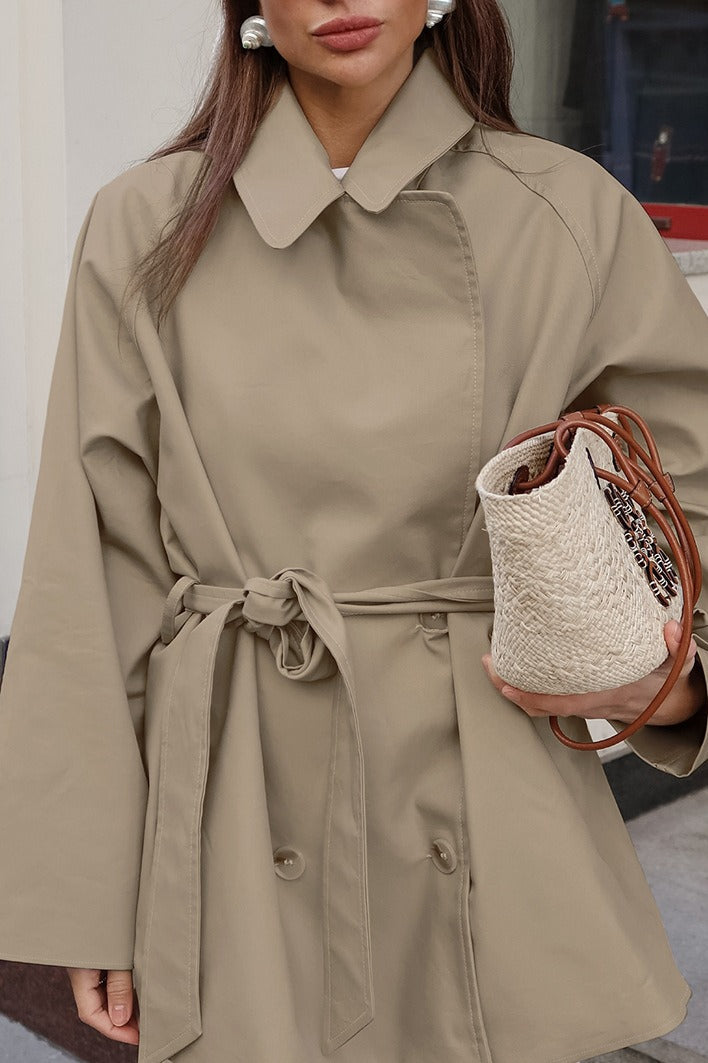 Vintage Khaki Belted Trench Midi Coat