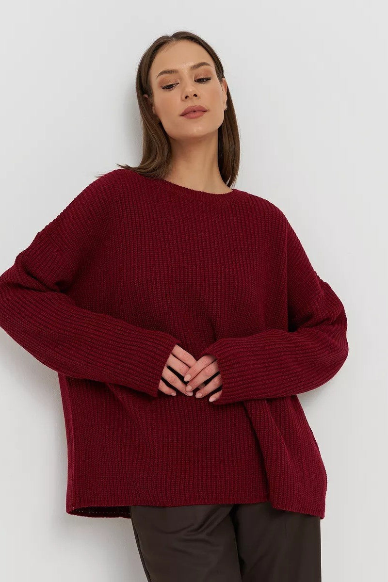 Solid Knit Crewneck Pullover Sweater