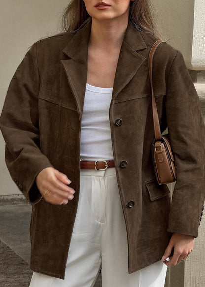 Retro Turn-Down Collar Coat - Women's Fashion Statement Piece