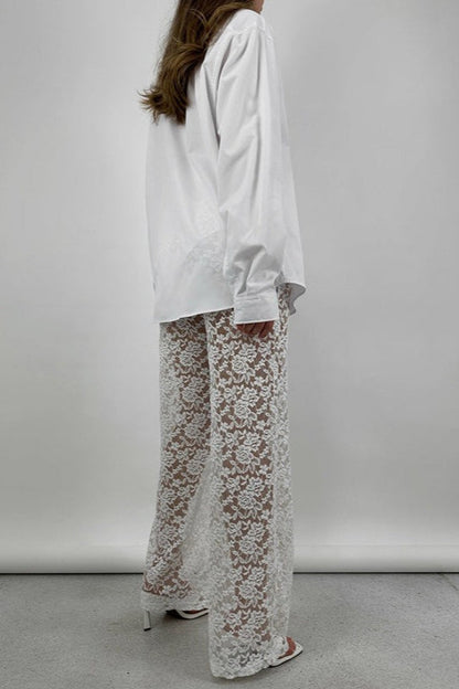 Lace Sheer High Waist Patchwork Straight Pants