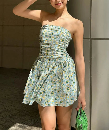 Floral Ruched Tube Mini Dress