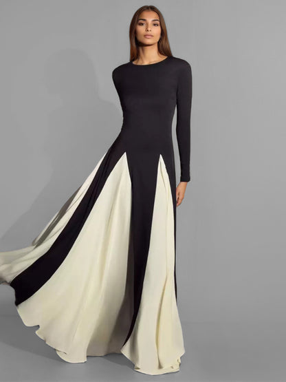 Party Dresses Black Jewel Neck Long Sleeves Two-Tone Semi Formal Dress