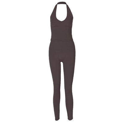 Halter u neck solid backless pant set