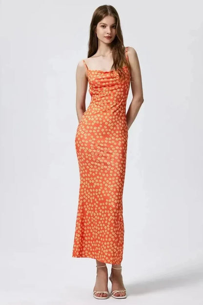 Cotton Floral Beach Print Suspender Maxi Dress
